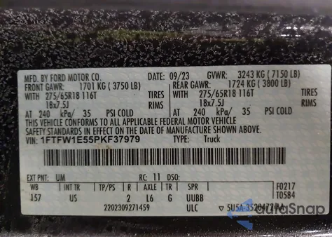 2023 Ford F-150 Xlt from USA, damaged, VIN 1FTFW1E55PKF37979